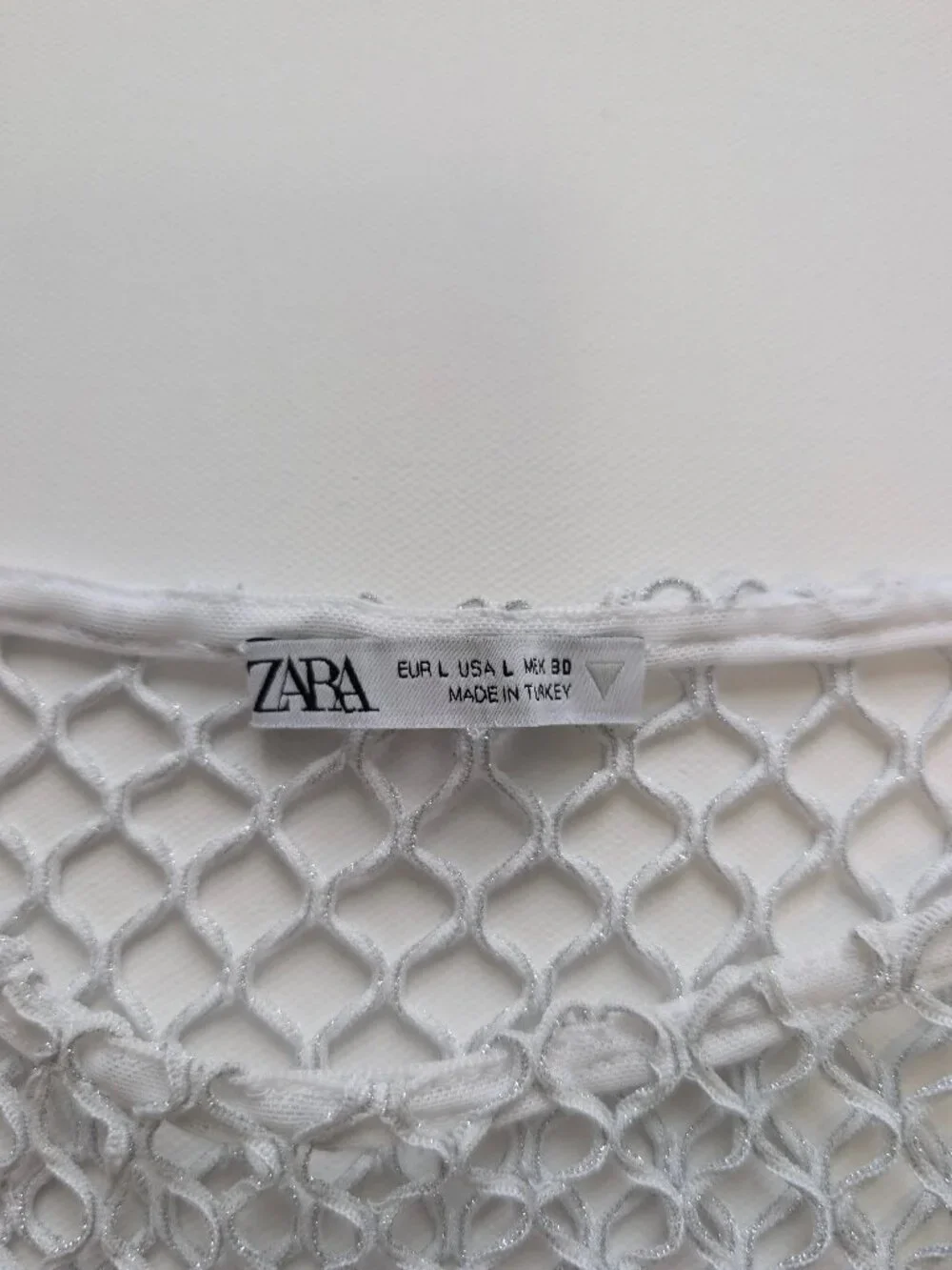 ZARA Open Knit Fishnet Cropped Long Sleeve Top L